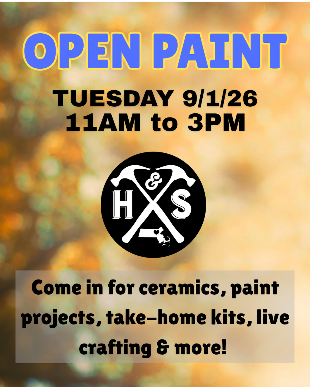 9/1/26 - Tuesday- 11-3pm - OPEN PAINT