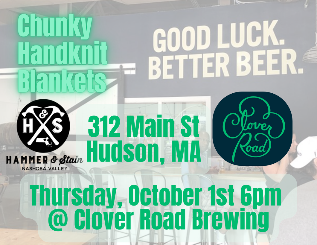 10/1/26 - Thursday 6pm - Cozy Handknit Blanket Workshop @ Clover Road Brewing